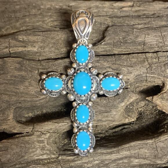 AW by Carolyn Pollack Sterling Silver & Sleeping Beauty Cross Pendant /Enhancer - Picture 1 of 7